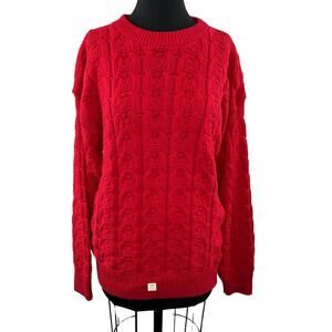 VTG NOS John Weitz Red 100% Cotton Cable Knit Sweater Crew Pullover USA NEW L